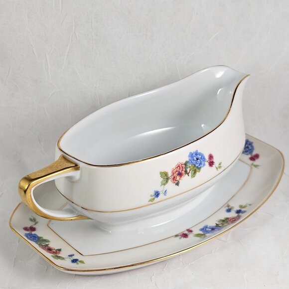 Edelstein Bavaria Porcelain Sauce Gravy Server Underplate floral ivory banded - Picture 5 of 9